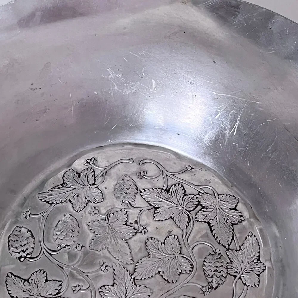 Aluminum Bowl Hop Vines Crimped Edge VTG Beer Barware Everlast Hand Forged